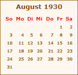Kalender August 1930