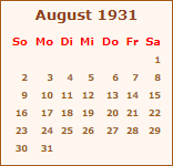 Kalender August 1931