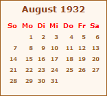 Kalender August 1932