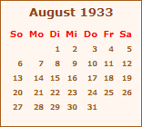 Kalender August 1933