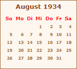 Kalender August 1934