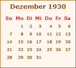 Kalender Dezember 1930