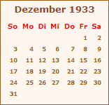 Kalender Dezember 1933