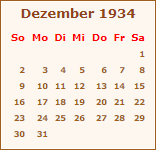 Kalender Dezember 1934