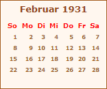 Kalender Februar 1931