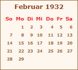 Kalender Februar 1932