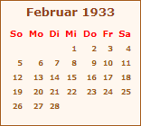 Kalender Februar 1933