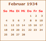 Kalender Februar 1934
