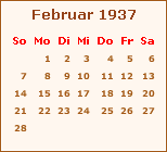 Kalender Februar 1937