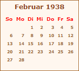 Kalender Februar 1938