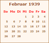 Kalender Februar 1939