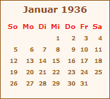 Kalender Januar 1936