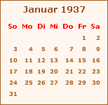 Kalender Januar 1937