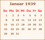 Kalender Januar 1939