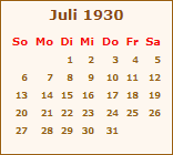 Kalender Juli 1930