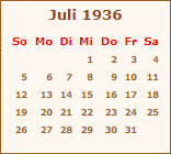 Kalender Juli 1936