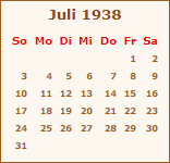 Kalender Juli 1938