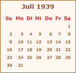 Kalender Juli 1939