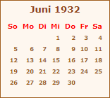 Kalender Juni 1932