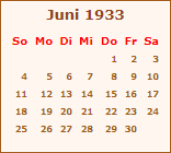 Kalender Juni 1933