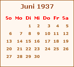 Kalender Juni 1937