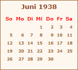 Kalender Juni 1938