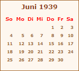 Kalender Juni 1939
