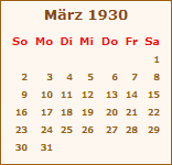 Kalender Mrz 1930