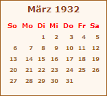 Kalender März 1932