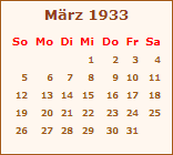 Kalender März 1933