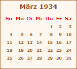 Kalender Mrz 1934