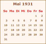 Kalender Mai 1931
