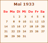 Kalender Mai 1933