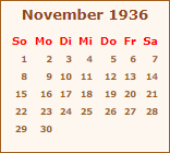 Kalender November 1936