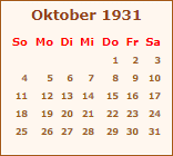 Kalender Oktober 1931