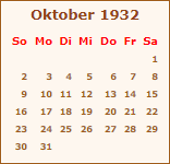 Kalender Oktober 1932