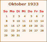 Kalender Oktober 1933