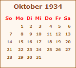 Kalender Oktober 1934