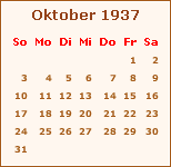 Kalender Oktober 1937