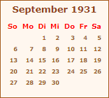 Kalender September 1931