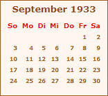 Kalender September 1933