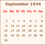 Kalender September 1934