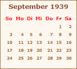 Kalender September 1939