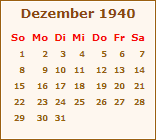 Kalender Dezember 1940