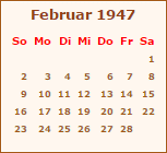 Kalender Februar 1947