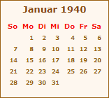 Kalender Januar 1940