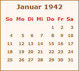 Kalender Januar 1942