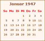 Kalender Januar 1947