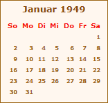 Kalender Januar 1949