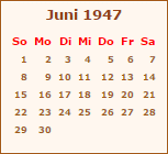 Kalender Juni 1947